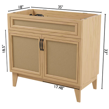 Javer Rattan Modern Farmhouse 2-Shelf Bath Vanity Cabinet Only (Sink Basin not Included)